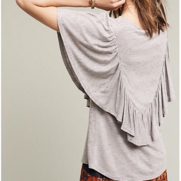 ANTHROPOLOGIE DOLAN Grey Ruffle Knit Top XS - Picture 2 of 6